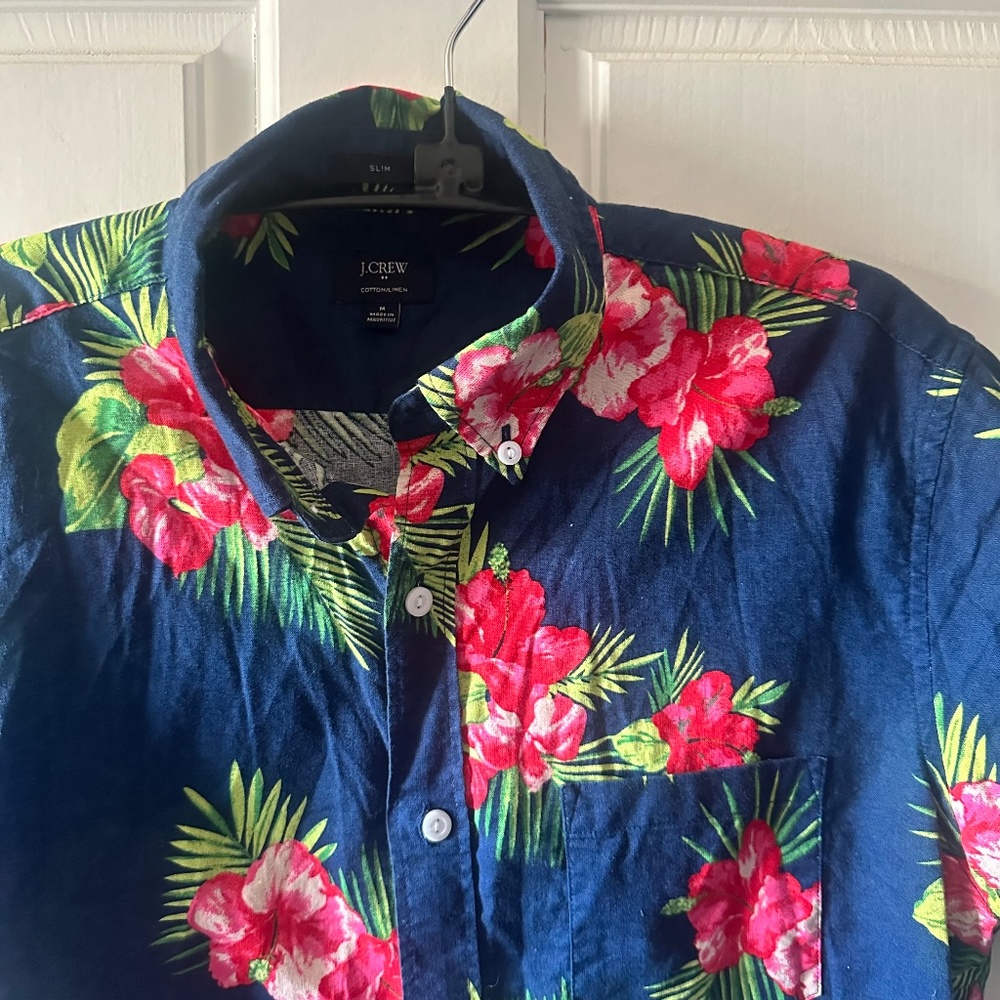 J.Crew - Cotton/Linen Floral Short Sleeve Button Down - Slim - Size M